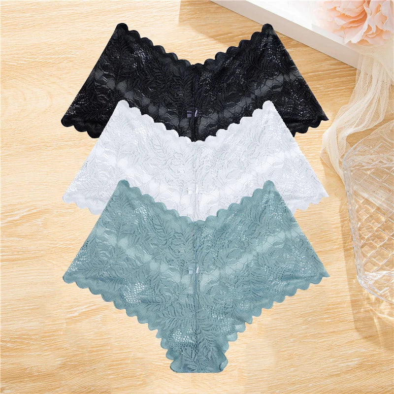 LaceBliss – 3PCS Women's Floral Lace Boyshort Panties Set