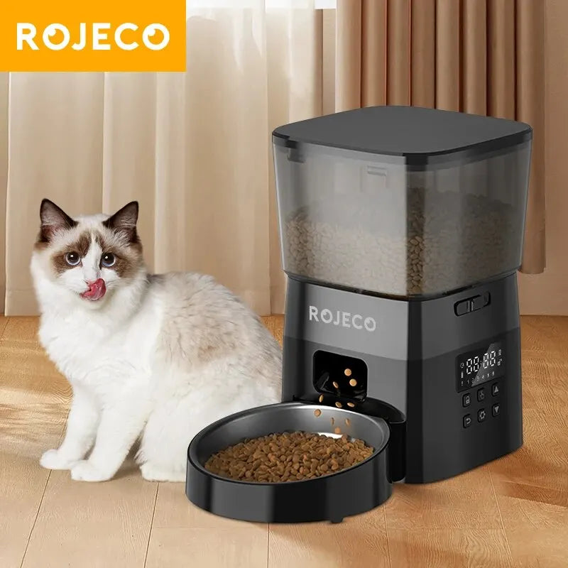 ROJECO Automatic Pet Feeder (Button Version) – Auto Dry Food Dispenser for Cats & Dogs