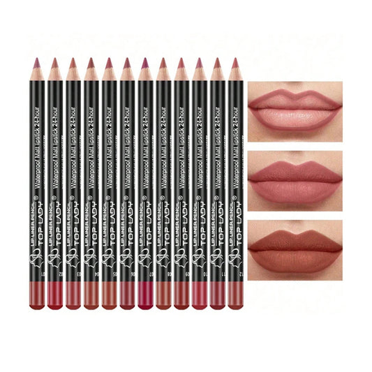 12-Piece Lip Liner & Matte Lipstick Pencil Set – Nude & Bold Colors