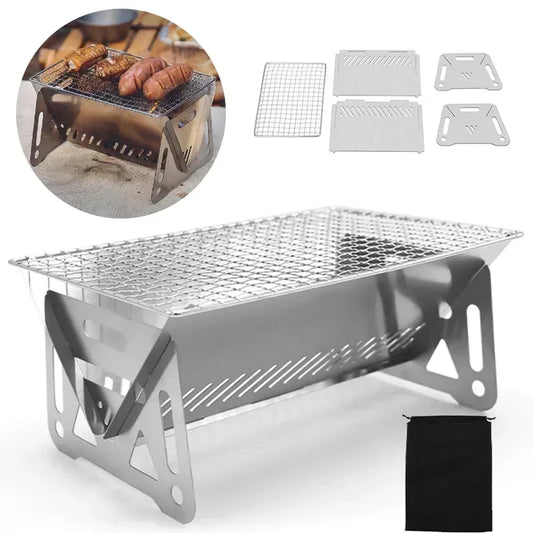 Portable Folding BBQ Grill & Stove – Stainless Steel Multi-Use Camping Cooker