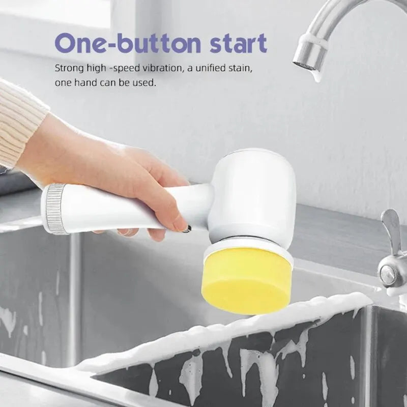 4-in-1 Electric Cleaning Brush – USB Rechargeable with Rotating Sponge, Wire Brush & Attachments