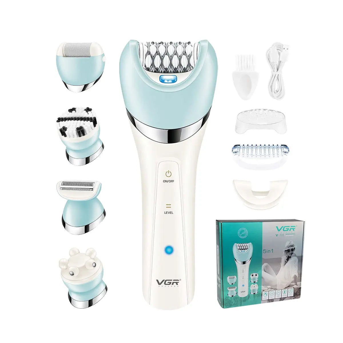VGR V-703 5-in-1 Women’s Electric Epilator & Hair Remover – Shaver, Bikini Trimmer & Facial Cleaner