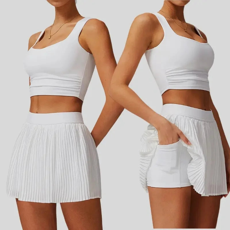Women's 2-Piece Yoga Tennis Skirt Set – Slimming & Sun-Protective Fitness Outfit