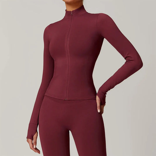 Seamless Zip-Up Sports Jacket – Women’s Long Sleeve Activewear for Yoga & Running