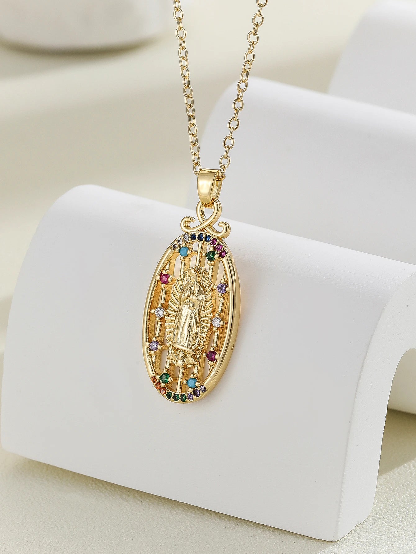 Santa Maria Micro-Inlaid Zircon Necklace – Colorful Religious Fashion Jewelry