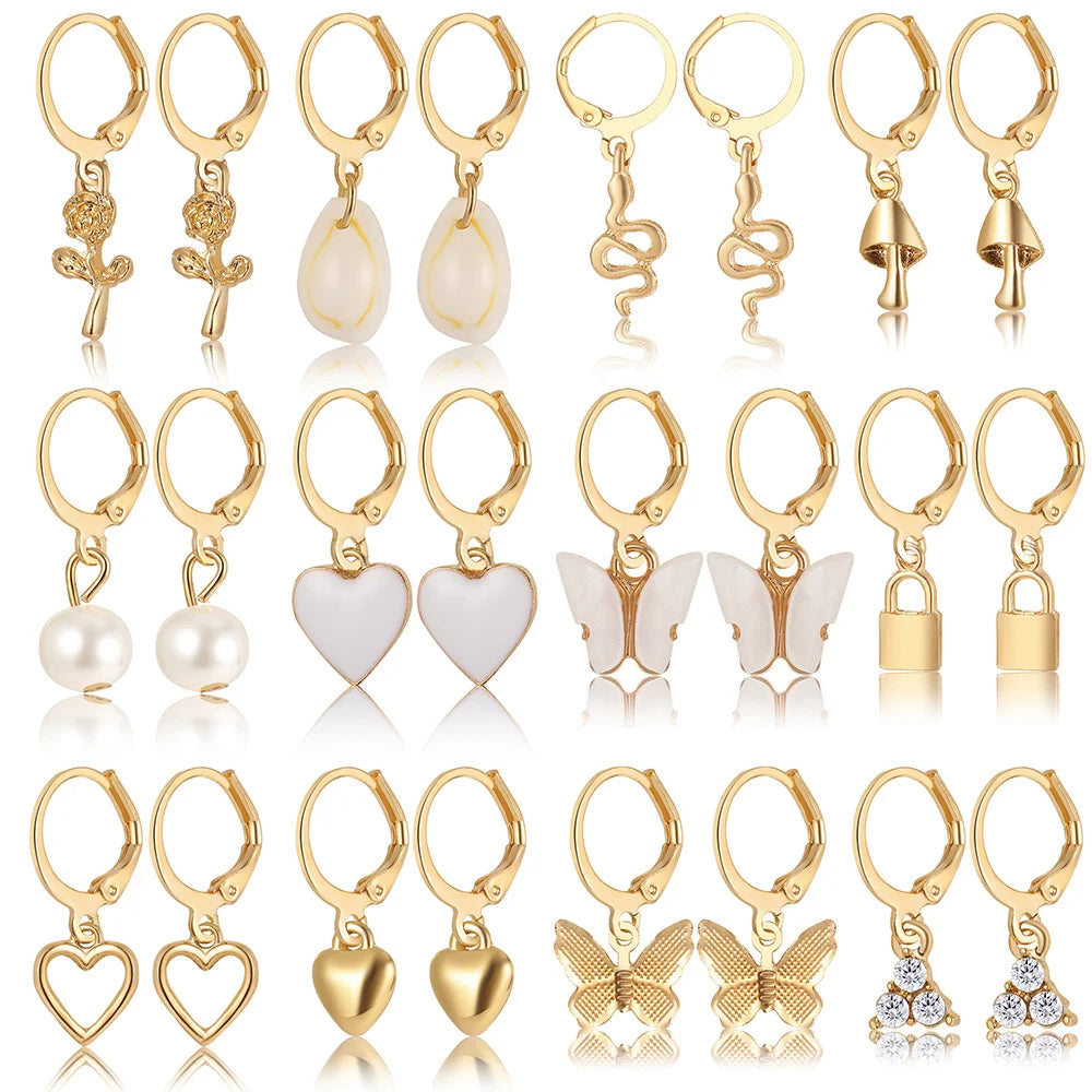 PearlCharm – Heart & Shell Dangle Earrings Set