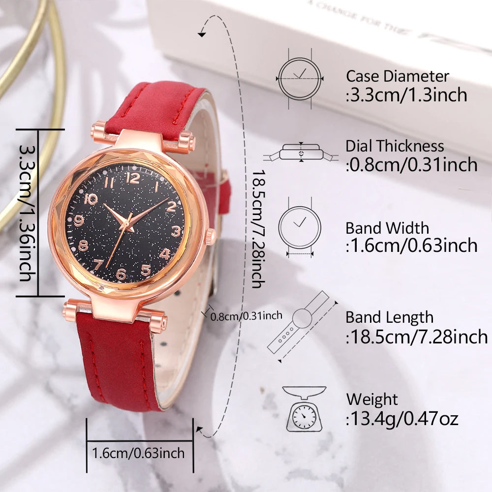 Cherry Chic – 6PCS Red Watch & Jewelry Gift Set