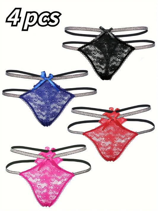 4-Pack Sparkling Silver Ribbon Thongs – Hollow Temptation Lingerie