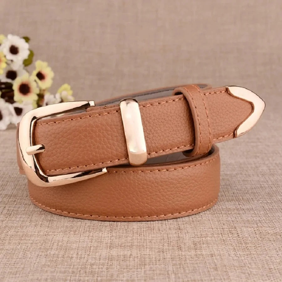 Vintage White Leather Trouser Belt – Classic Pin Buckle for Women