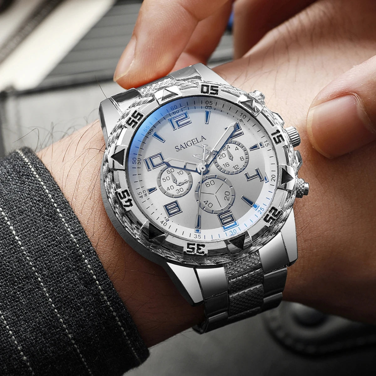 4PCS Men's Steel Quartz Watch Set