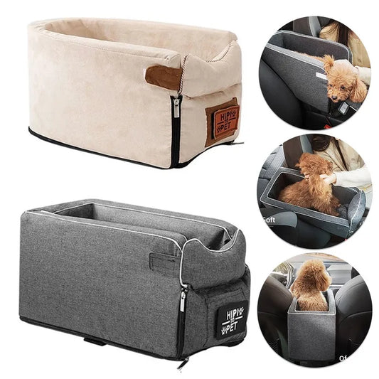 Dog Car Seat Bed – Portable Center Console Travel Carrier for Small Dogs & Cats