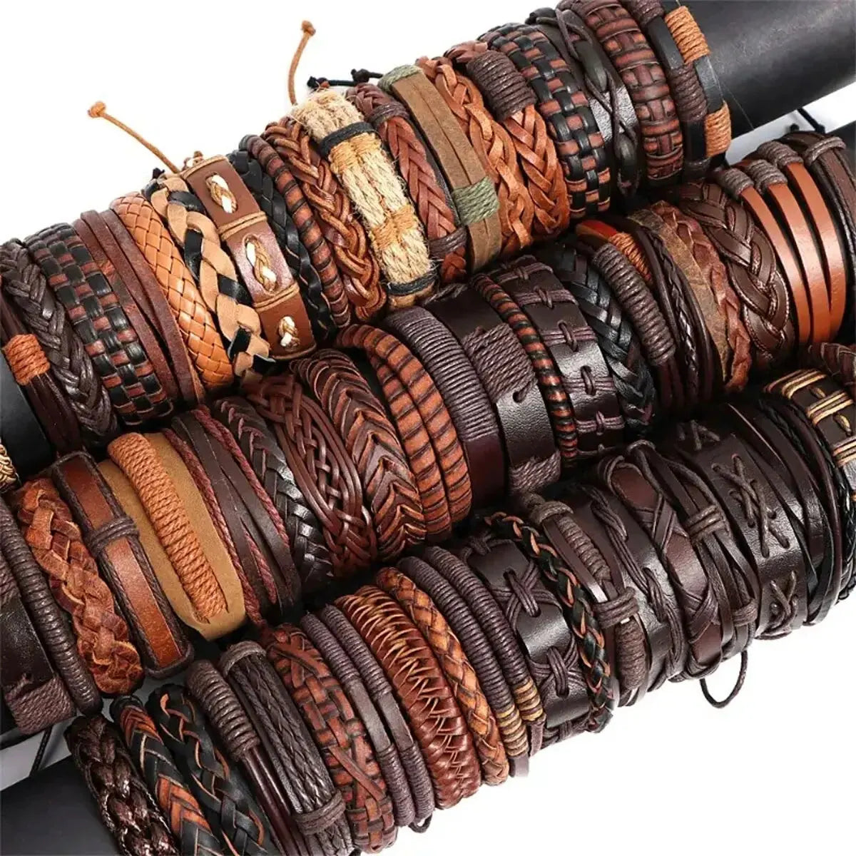 TribeMix – 10PCS Unisex Boho Leather & Rope Bracelet Set