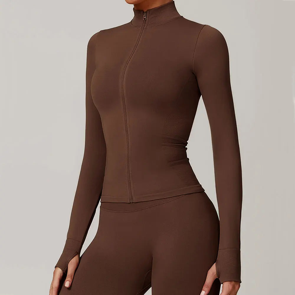 Seamless Zip-Up Sports Jacket – Women’s Long Sleeve Activewear for Yoga & Running