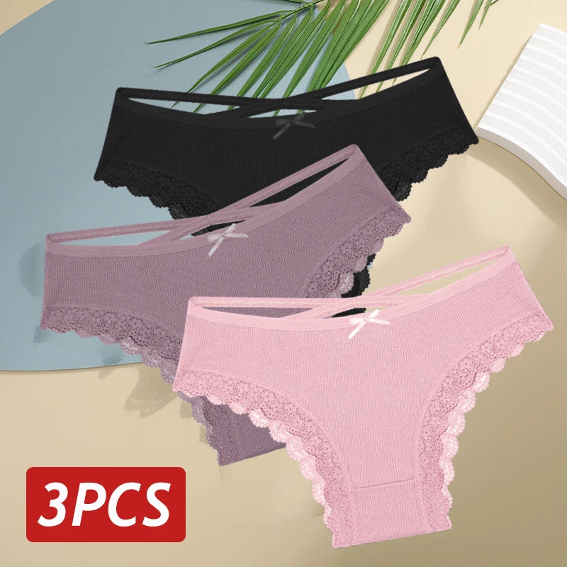 LaceBliss – 3PCS Women's Cotton Brazilian Panties Set