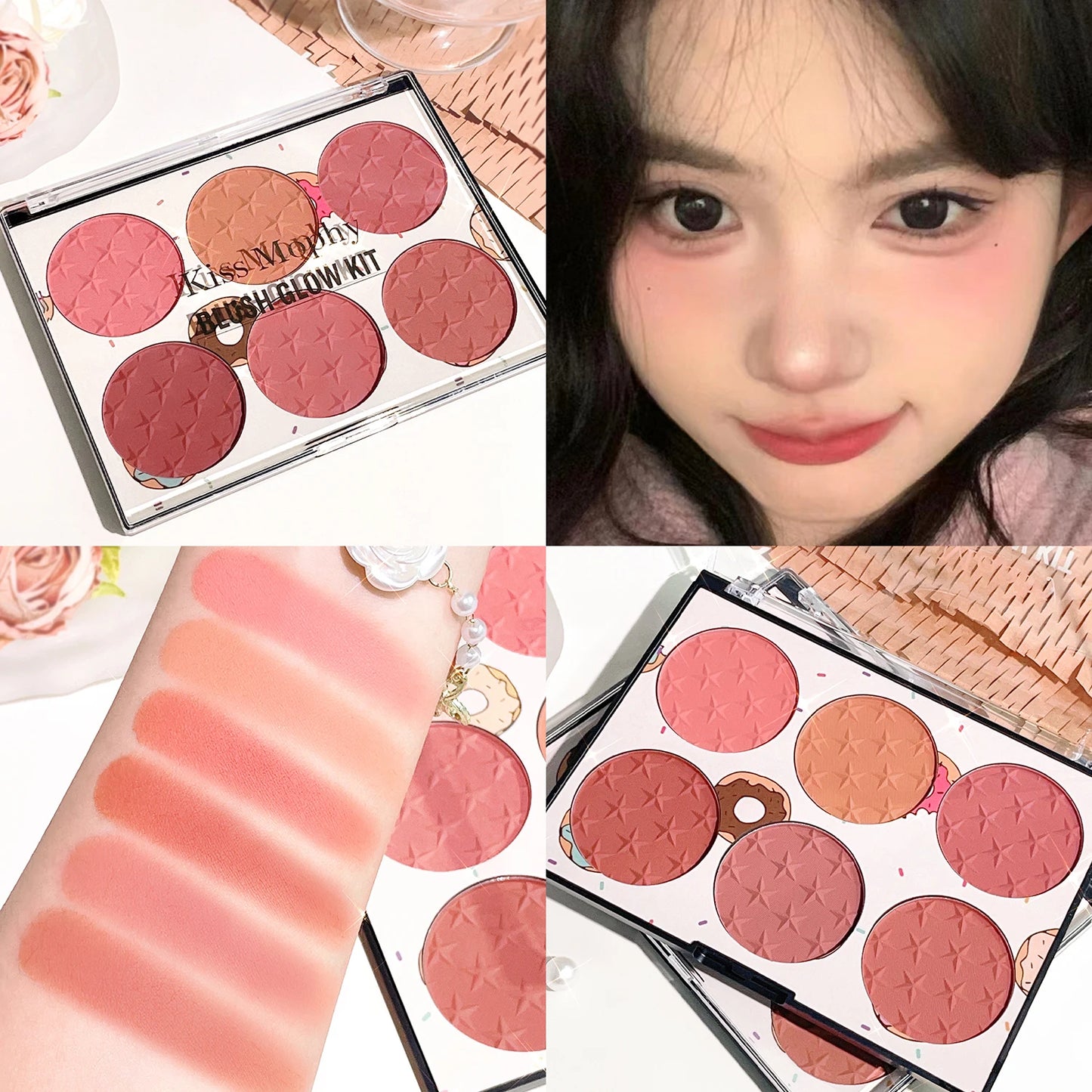 BlushBloom – 6-Color Waterproof Matte & Pearl Blush Palette