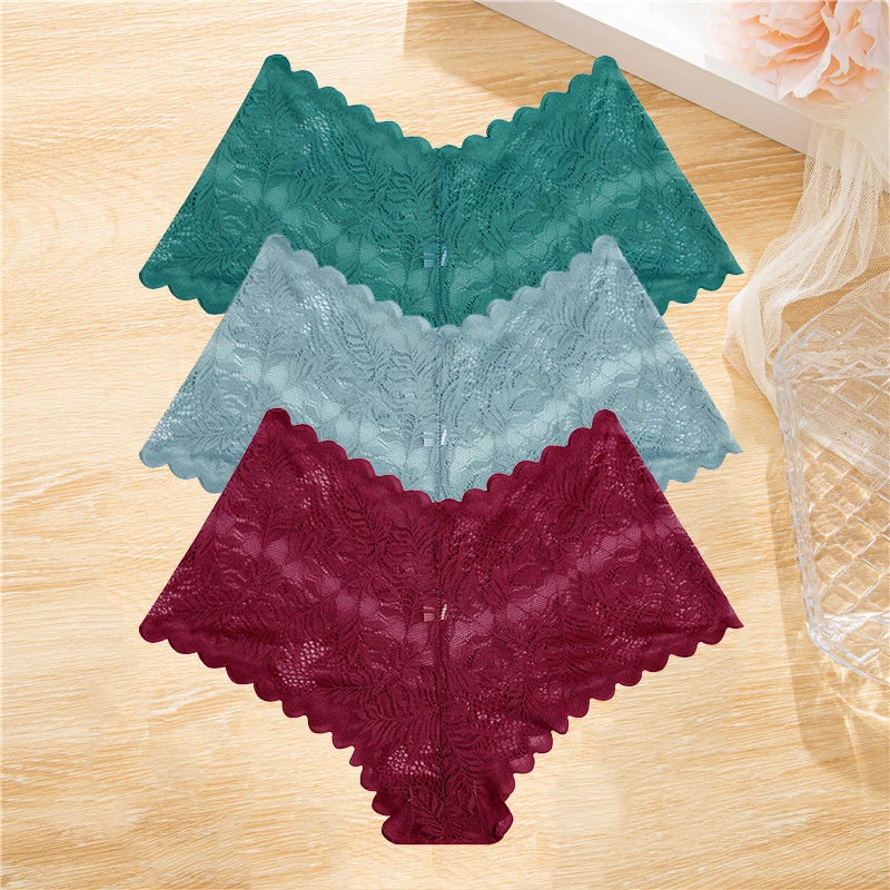 LaceBliss – 3PCS Women's Floral Lace Boyshort Panties Set