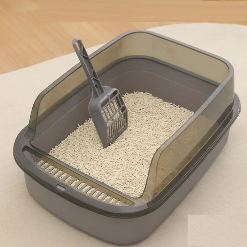 Semi-Enclosed High-Sided Cat Litter Box – Splashproof Kitty Toilet with Scoop