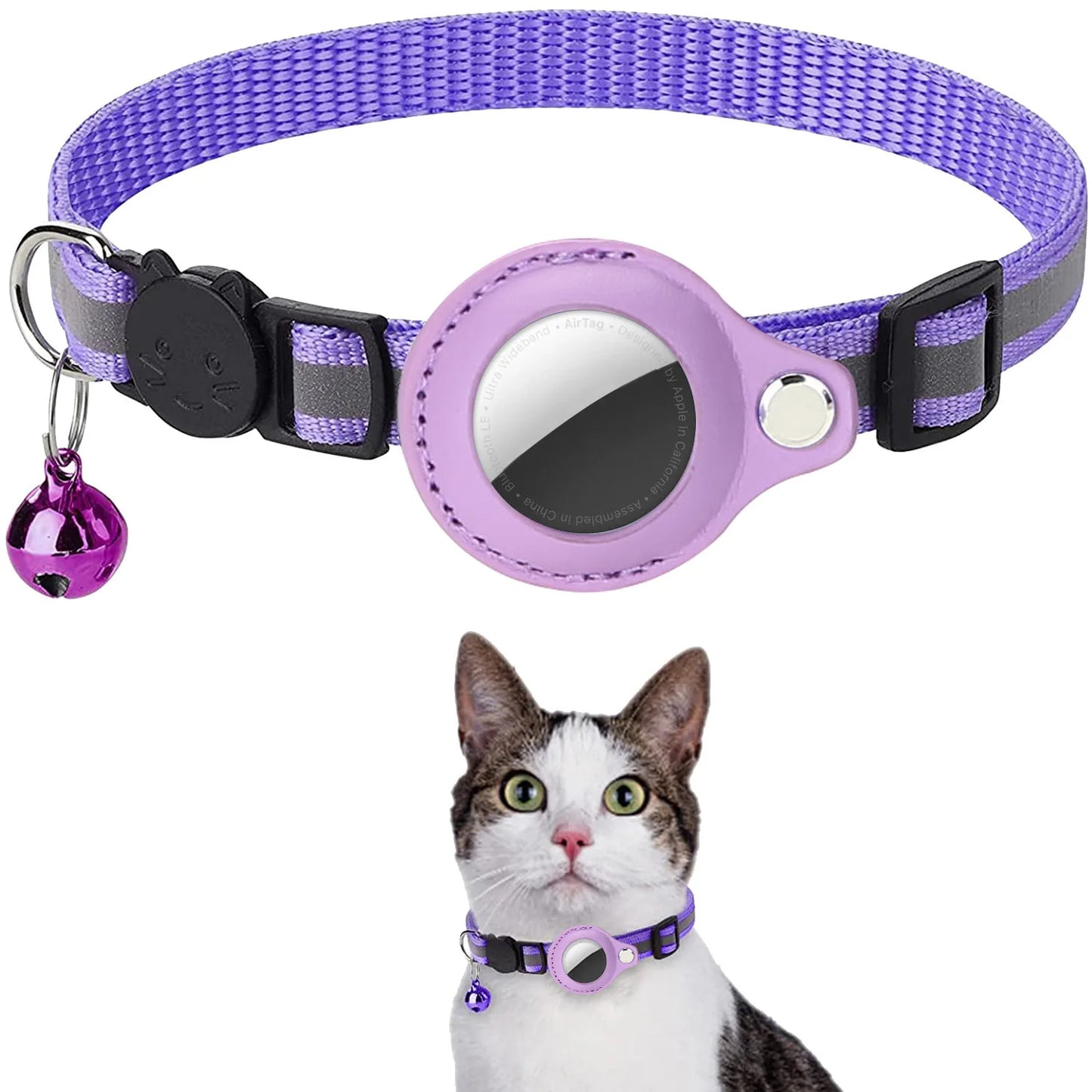 Cat Collar with AirTag Holder – Adjustable, Reflective, Waterproof with Bell