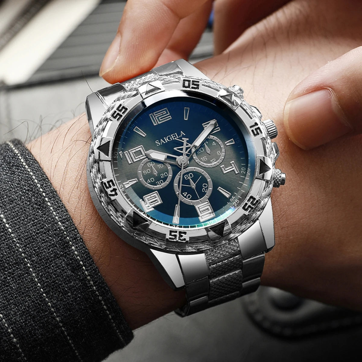 4PCS Men's Steel Quartz Watch Set