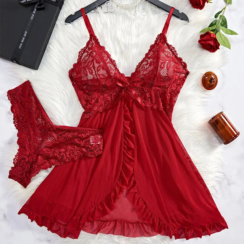 LunaWhisper – Lace Slip Nightdress & Panty Set