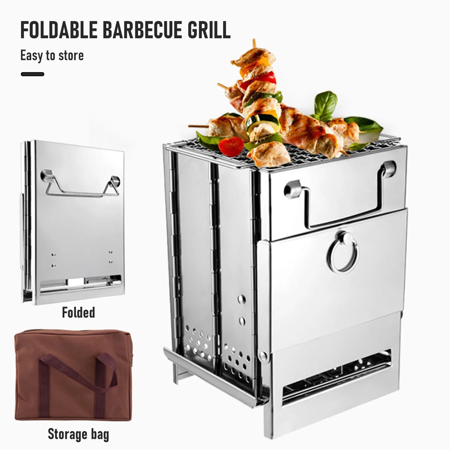 TOMSHOO Portable Wood Stove – Foldable Stainless Steel Camping Grill