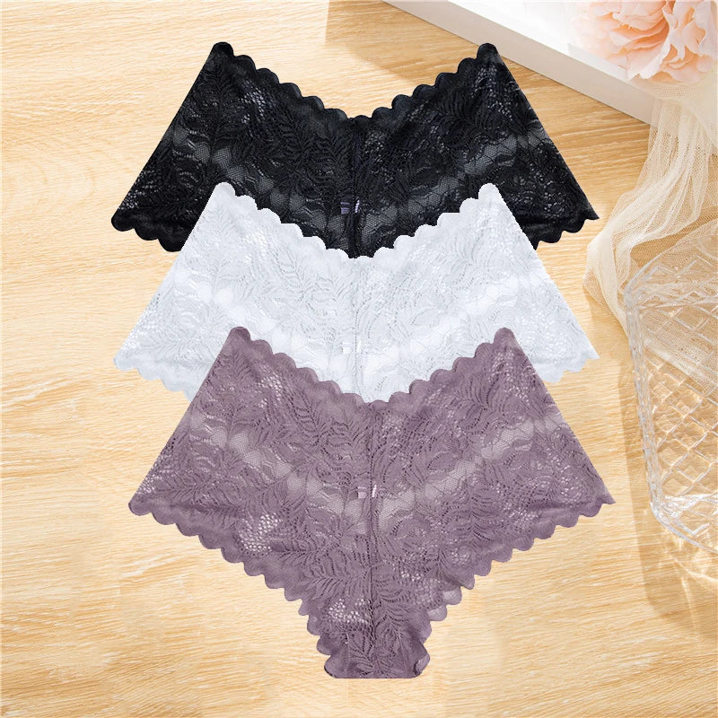 LaceBliss – 3PCS Women's Floral Lace Boyshort Panties Set