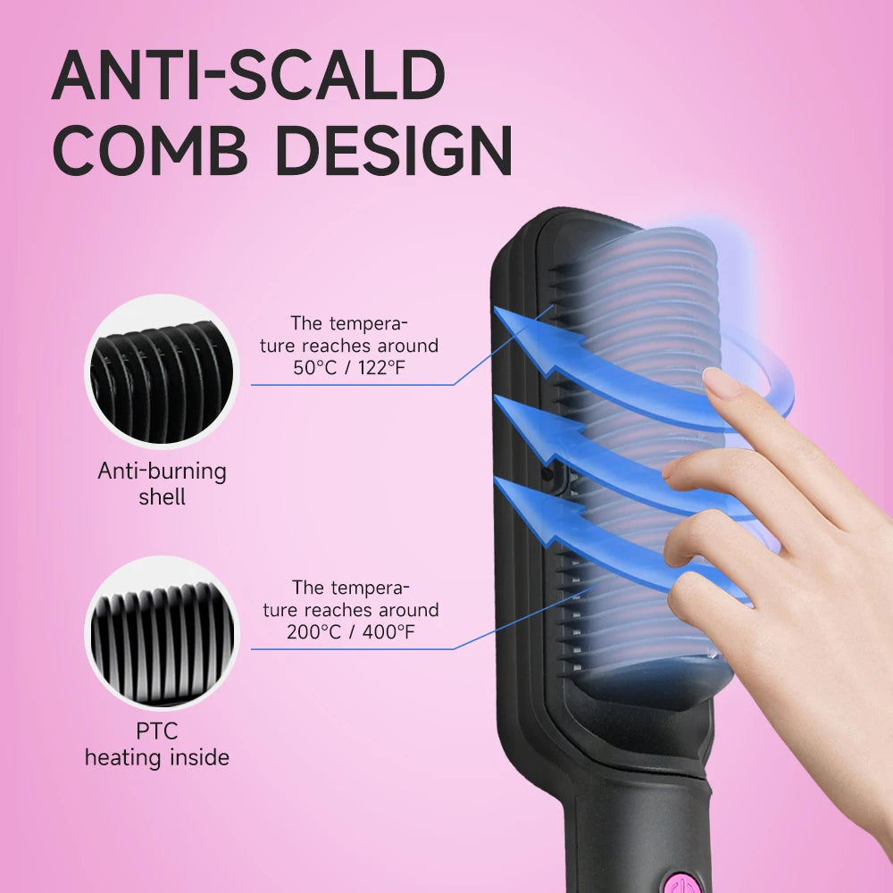 OUDIM Ionic Hair Straightener Brush – 6 Temp Settings & Anti-Scald Design