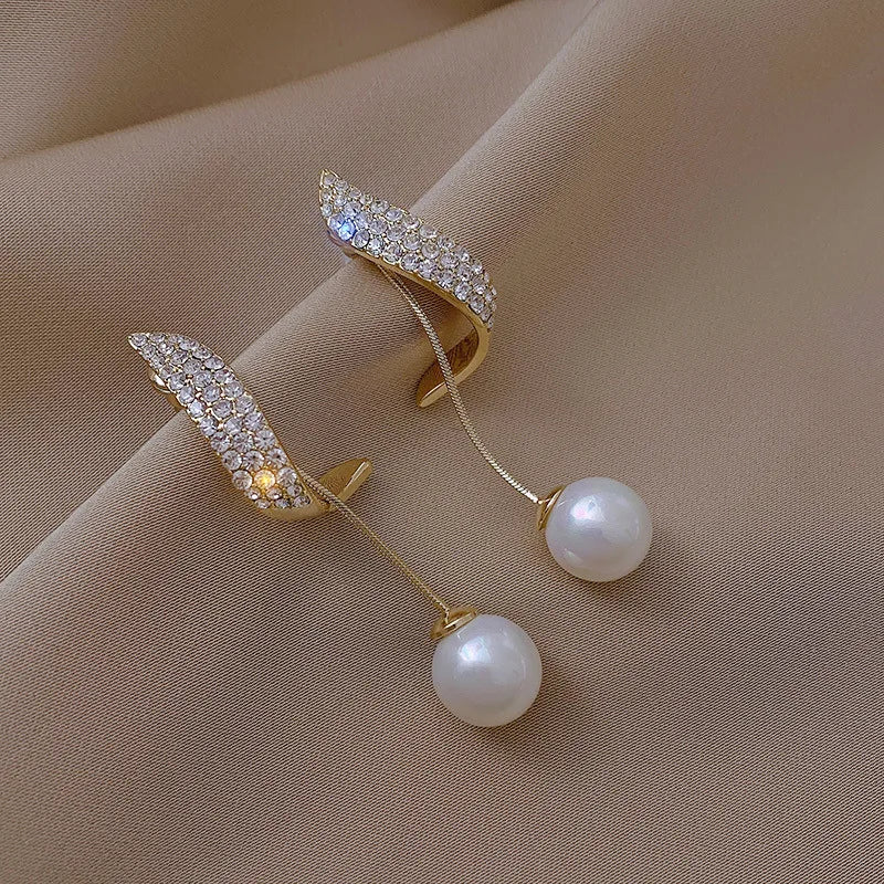 Elegant Imitation Pearl Tassel Earrings – Crystal Drop Wedding Jewelry for Women