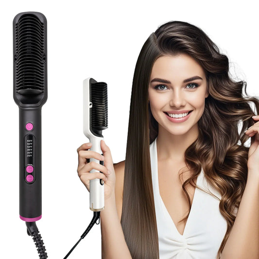 OUDIM Ionic Hair Straightener Brush – 6 Temp Settings & Anti-Scald Design