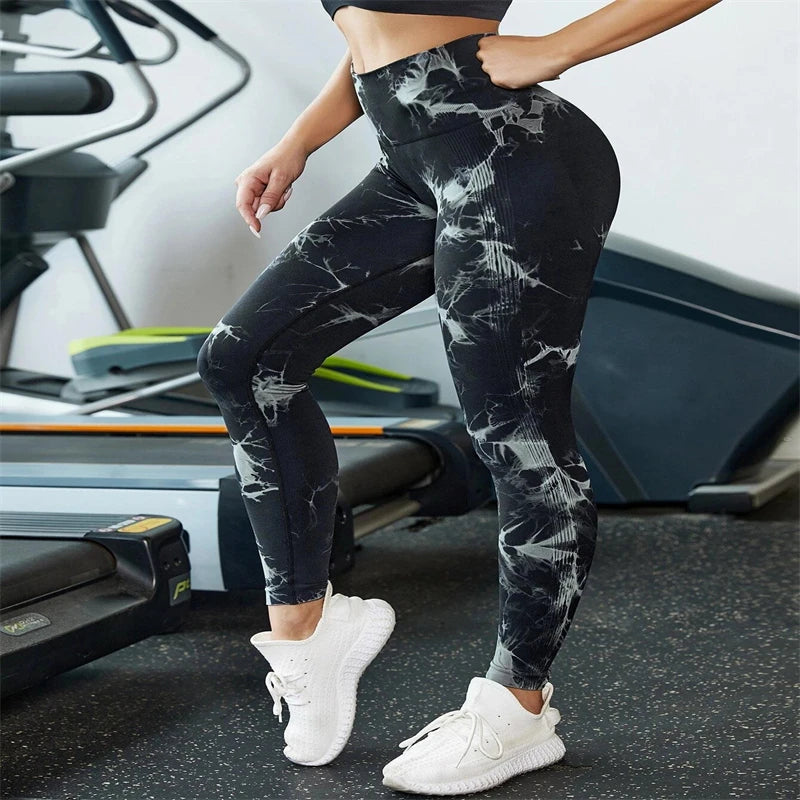 Tie-Dye Seamless Push-Up Gym Leggings – High Waist Workout & Yoga Pants for Women