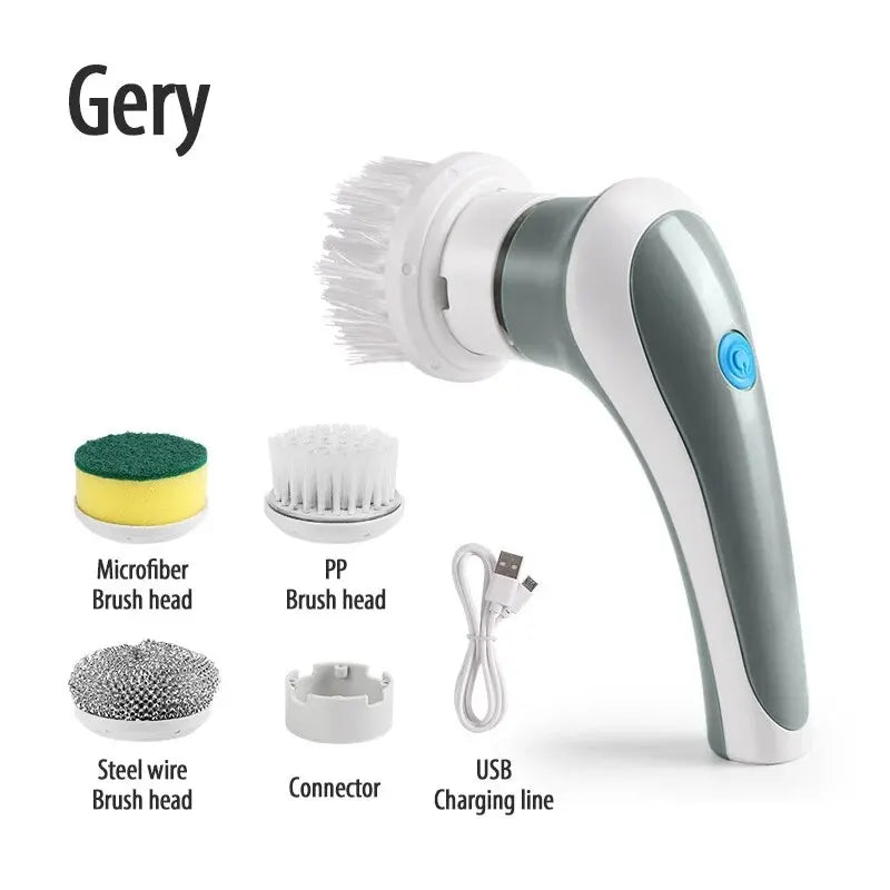 3-in-1 Electric Cleaning Brush – USB Rechargeable with Rotating Sponge, Nylon & Wire Brushes