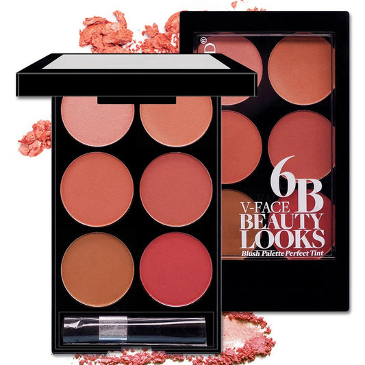 6-Color Blush & Contour Palette – Pearlescent Matte Finish