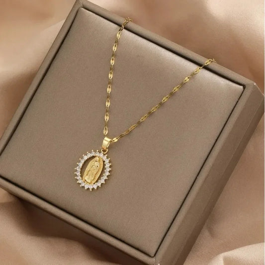 Celestial Grace – Virgin Mary Colorful Zircon Necklace