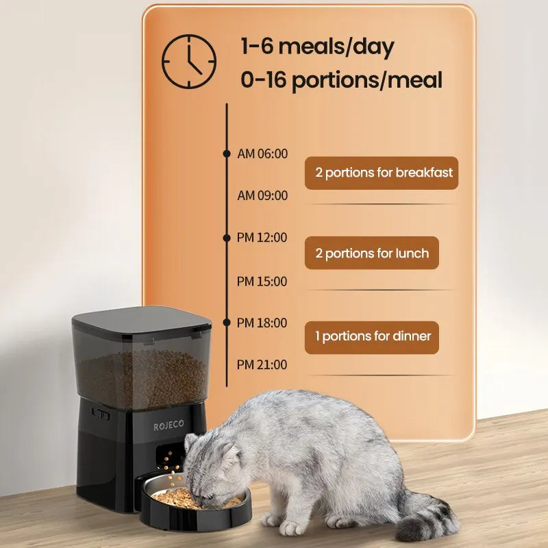ROJECO Automatic Pet Feeder (Button Version) – Auto Dry Food Dispenser for Cats & Dogs