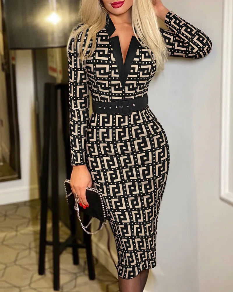 GeoGrace – High-Waist Slit Midi Dress