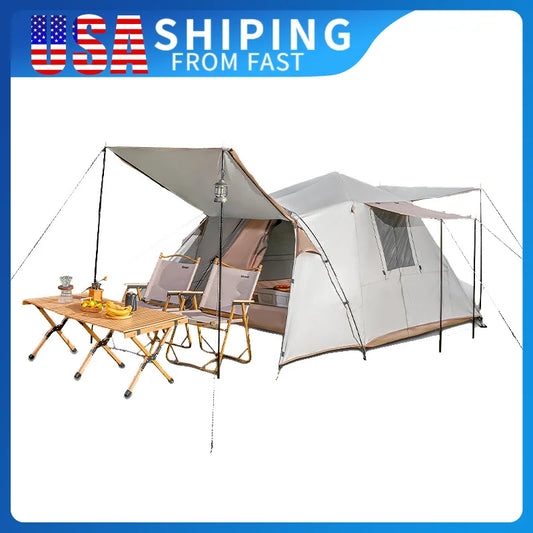 Essential For Family Travel Outdoor Camping 3-5 Double-layer Waterproof  Anti-UV Shade Beach Camping Two Doors Two Windows Tent