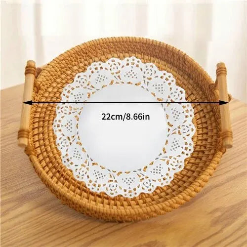 Rattan Tray – Round Woven Basket for Bread, Snacks & Decor