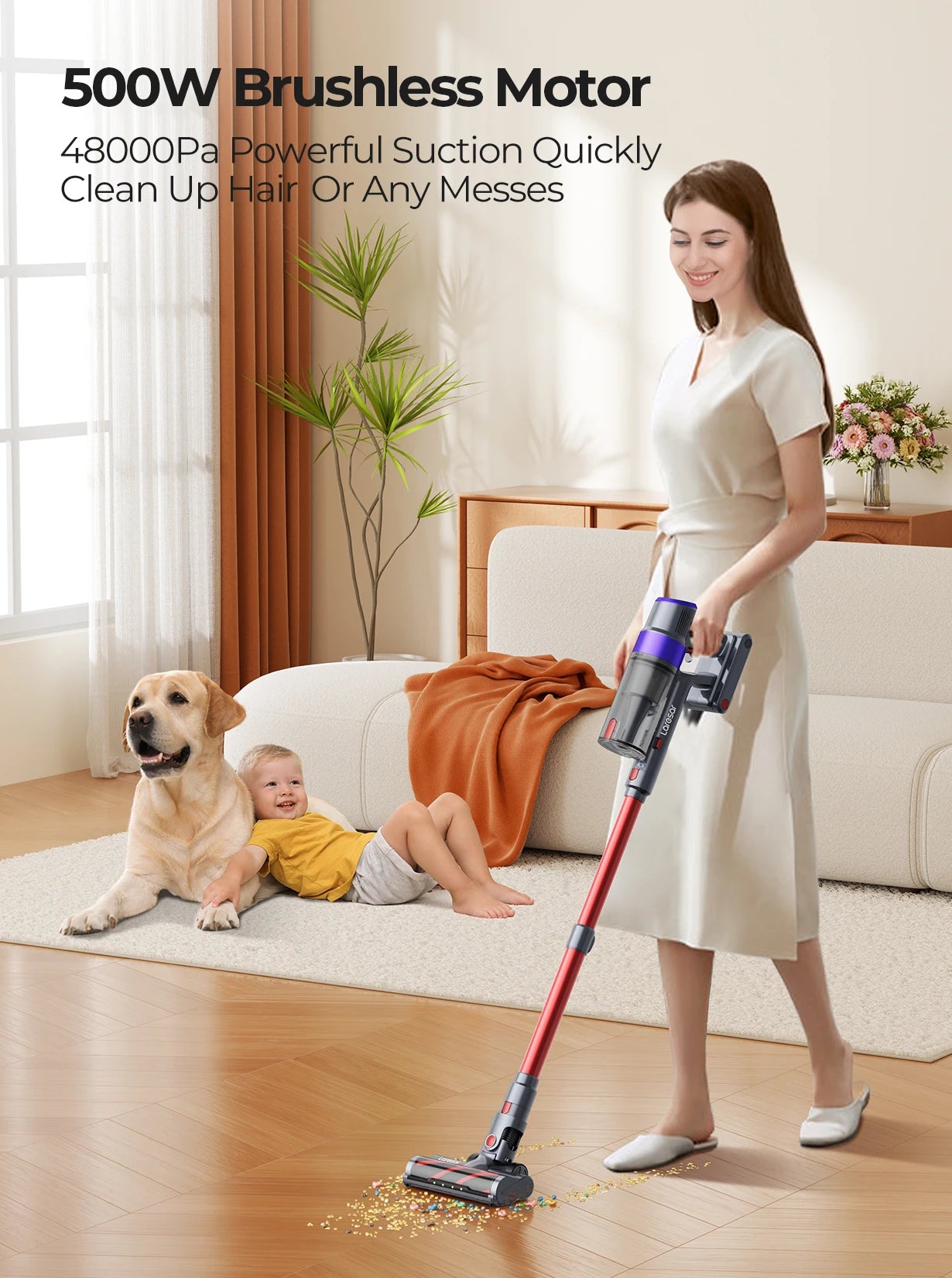 LARESAR V8 Elite 8 Cordless Vacuum – 48KPa Suction, 500W Brushless Motor, 60 Min Runtime