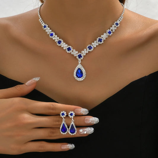 ✅ Elegant Crystal Jewelry Set – 3PCS Teardrop Necklace & Earrings