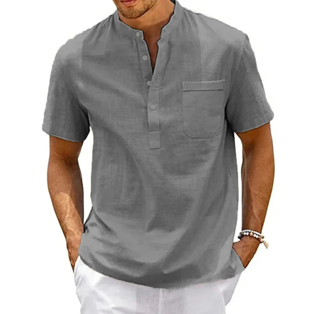 BreezeCraft – Linen Henley Beach Shirt