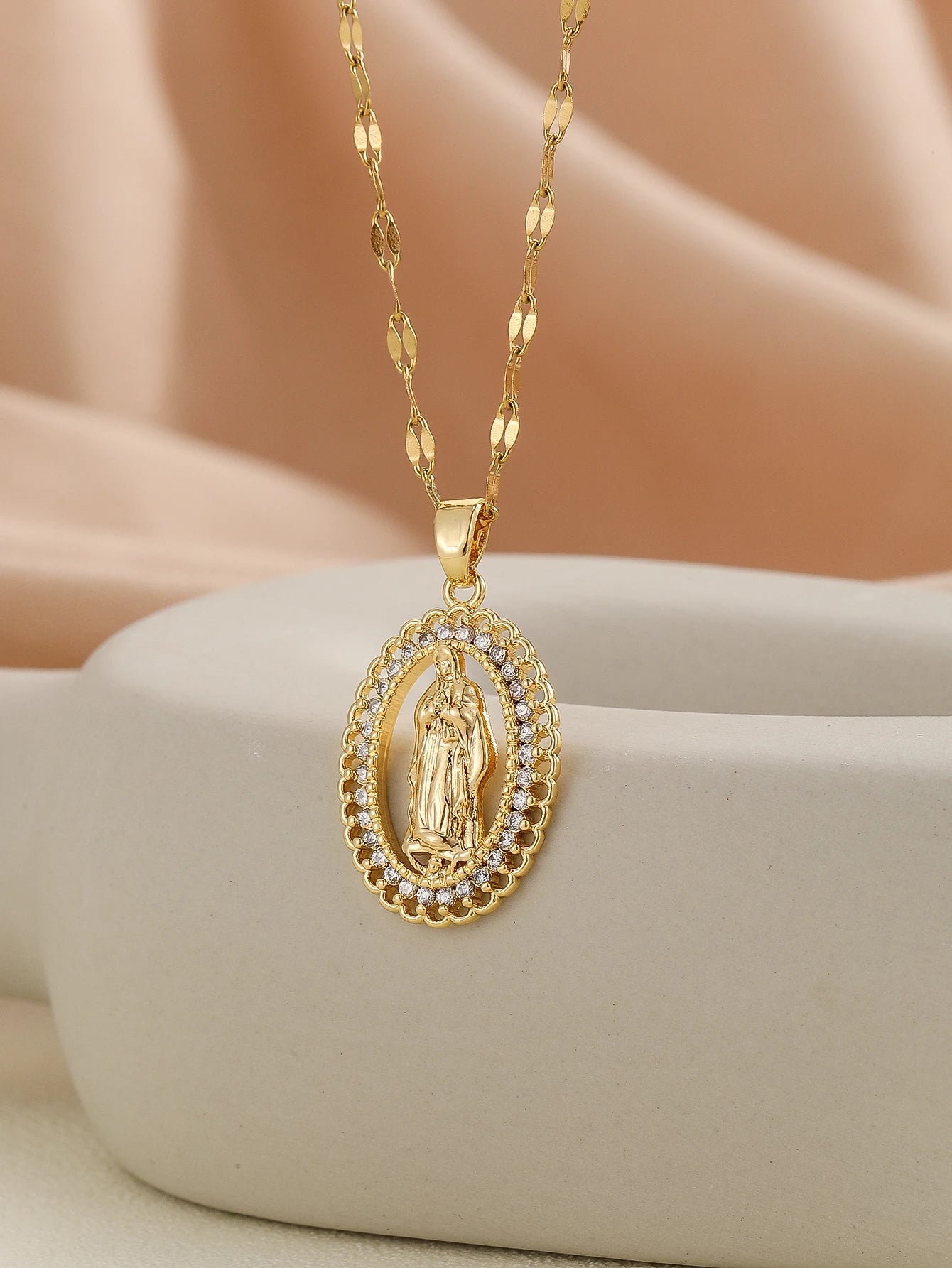 Santa Maria Micro-Inlaid Zircon Necklace – Colorful Religious Fashion Jewelry
