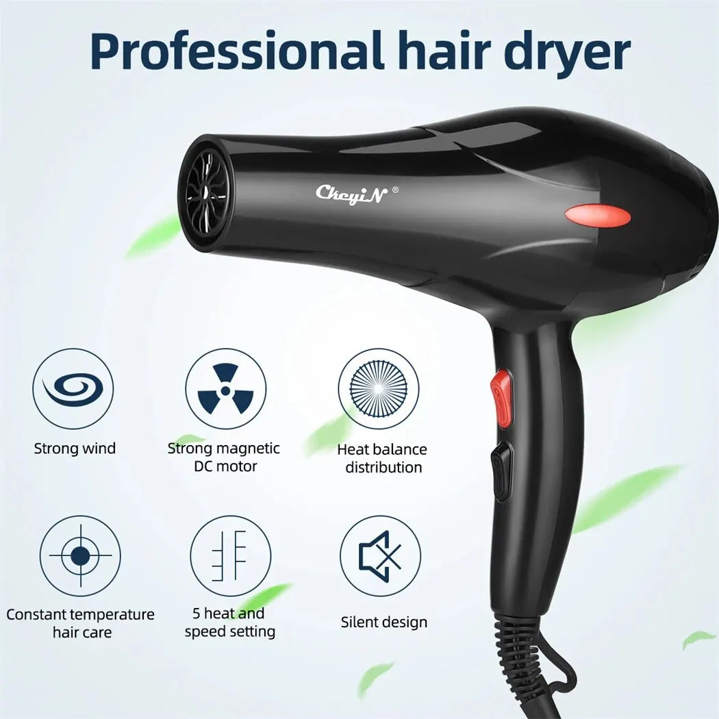 CkeyiN 1600W Professional Hair Dryer – Negative Ion Blow Dryer with Diffuser & Concentrator
