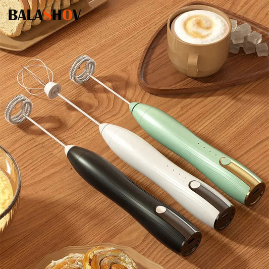 Electric Milk Frother – USB Rechargeable 3-Speed Foam Maker & Handheld Egg Beater