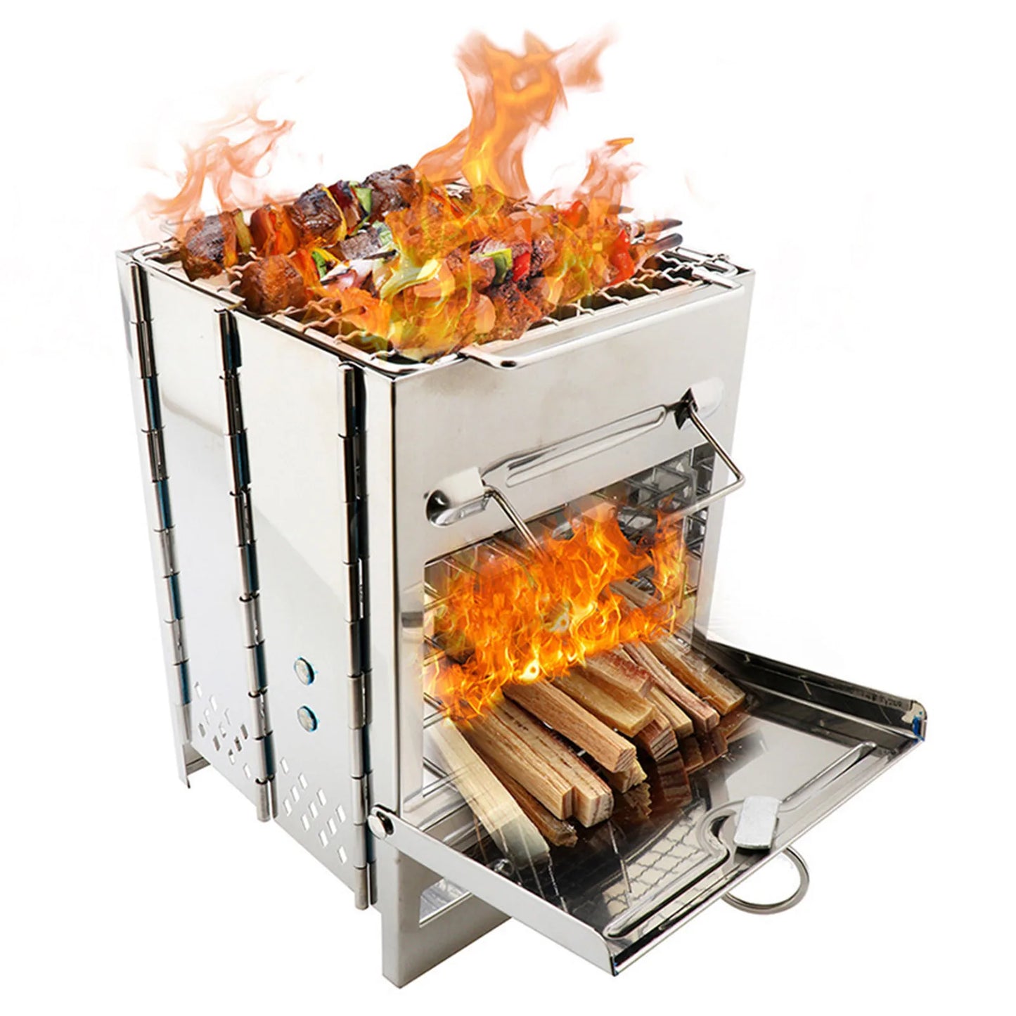 TOMSHOO Portable Wood Stove – Foldable Stainless Steel Camping Grill
