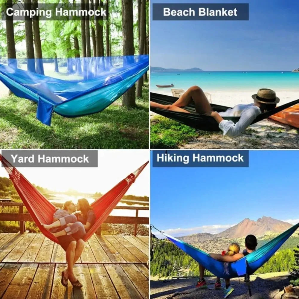 Outdoor Camping Hammock with Mosquito Net – Lightweight Parachute Fabric, 250×120cm