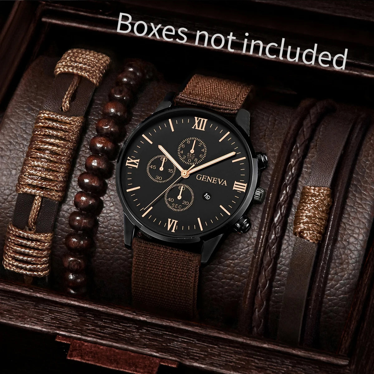 4/5PCS Men’s Casual Quartz Watch & Bracelet Set – Stylish Male Accessories