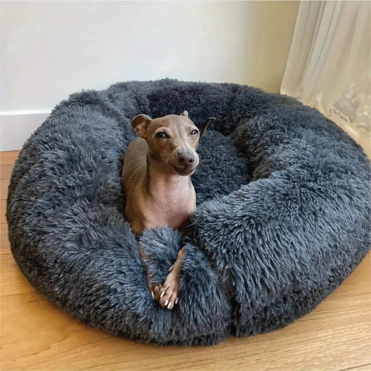 50–100cm Calming Donut Pet Bed – Soft Plush Round Bed for Dogs & Cats