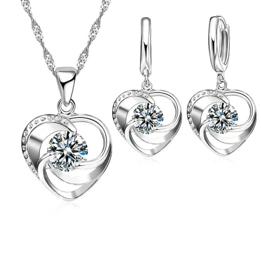 HeartLuxe – 925 Sterling Silver Love Necklace & Earring Set