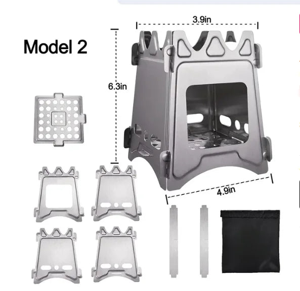 Portable Stainless Steel Camping Wood Stove – Folding Firewood Burner for Outdoor Cooking