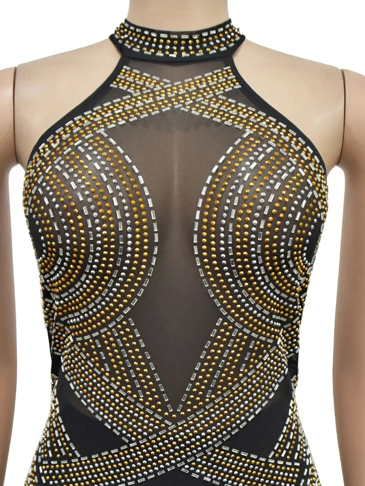GlamMesh – Rhinestone Backless Maxi Dress for Show-Stopping Evenings